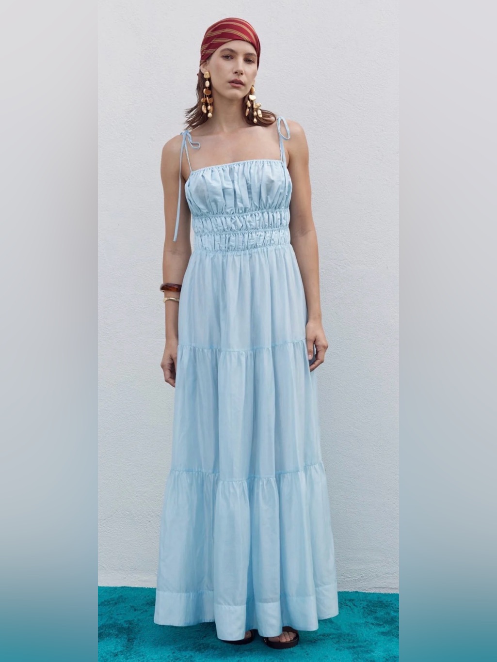 English Factory Light Blue Smocked Tiered Maxi Dress Nwt